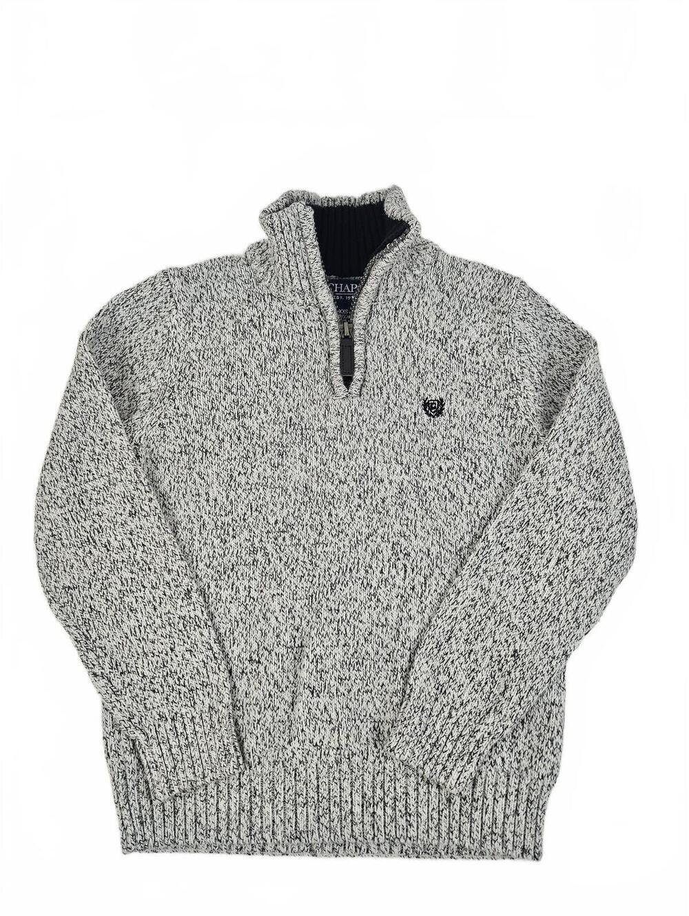 Chaps Boys Black & White Marled Knit Quarter-Zip Sweater-XXS (4-5)-Fall Ready!